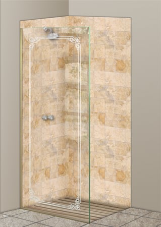 Shower Partition with a Frosted Glass Naples Border Borders Design for Semi-Private by Sans Soucie Art Glass