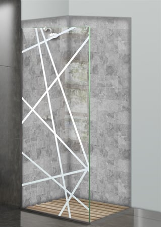 Shower Partition featuring Frosted Glass Design Etched Glass by Sans Soucie Art Glass with Custom Geometric Design Pick Up