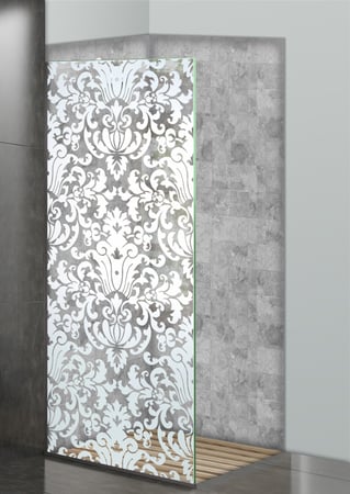 Shower Partition featuring Frosted Glass Design Etched Glass by Sans Soucie Art Glass with Custom Traditional Design Renaissance
