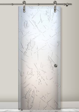 Glass Barn Door with Frosted Glass Patterns Spatter Large Design by Sans Soucie