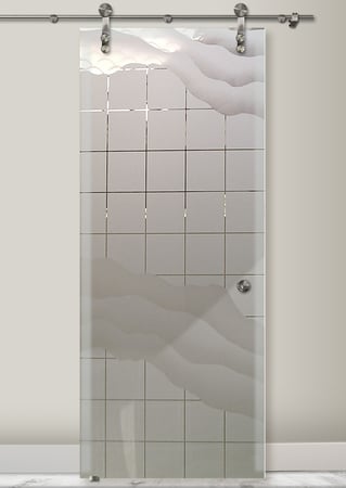 Glass Barn Door with sandblast Frosted Glass Design Art Glass Featuring Sandblast Etched Glass by Sans Soucie