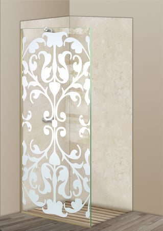 Shower Partition with a Frosted Glass Toulouse Traditional Design for Semi-Private by Sans Soucie Art Glass