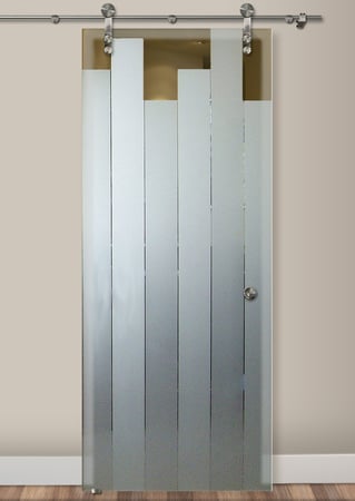 Glass Barn Door with sandblast Frosted Glass Design Art Glass Featuring Sandblast Etched Glass by Sans Soucie