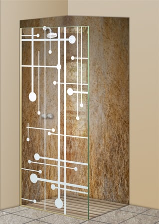 Shower Partition with a sandblast Frosted Glass Geometric Design Custom-Designed Decorative Etched Glass