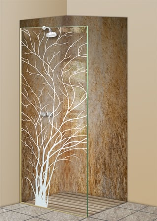 Shower Partition with sandblast Frosted Glass Design Art Glass Featuring Sandblast Etched Glass by Sans Soucie