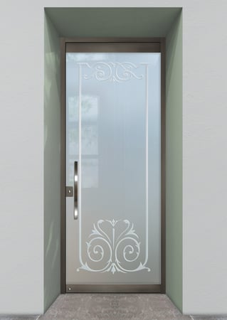 All Glass Front Door featuring a Frosted Glass Traditional Design Sandblast Etched Glass Elegant Design by Sans Soucie