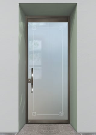 All Glass Front Door with a sandblast Frosted Glass Borders Design Custom-Designed Decorative Etched Glass