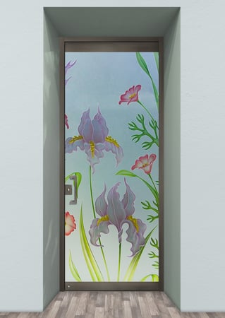 All Glass Front Door with Frosted Glass Floral Iris Poppy Design by Sans Soucie