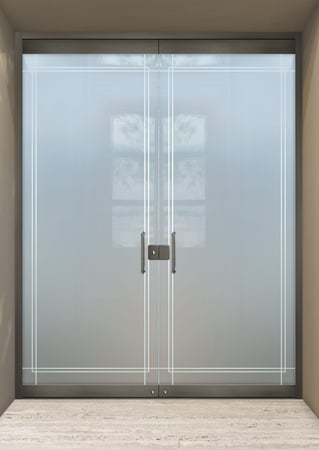 All Glass Front Door featuring a Frosted Glass Borders Design Sandblast Etched Glass Ultra Border Design by Sans Soucie