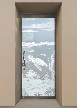 All Glass Front Door with Frosted Glass Oceanic Aquarium Sea Turtle Design by Sans Soucie