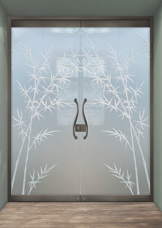 All Glass Front Door with a Frosted Glass Bamboo Forest Asian Design for Semi-Private by Sans Soucie Art Glass