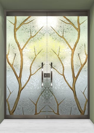 All Glass Front Door with a Frosted Glass Branch Out Trees Design for Semi-Private by Sans Soucie Art Glass