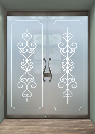 All Glass Front Door with Frosted Glass Wrought Iron Carmona Design by Sans Soucie