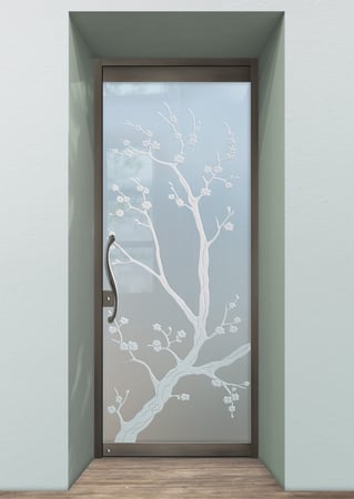 All Glass Front Door with Frosted Glass Asian Cherry Blossom Design by Sans Soucie