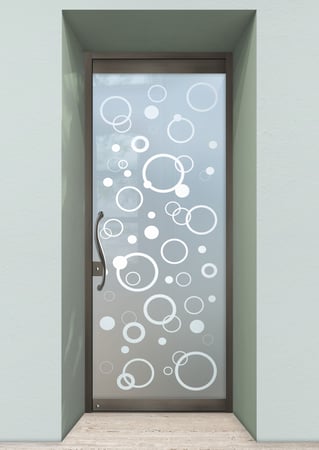 All Glass Front Door showcasing a Frosted Glass Geometric Design with Sandblast Etched Glass Art by Sans Soucie Circularity Design