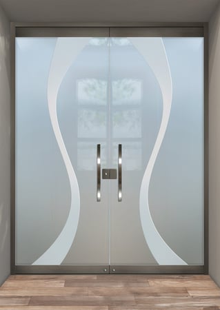 All Glass Front Door with a Frosted Glass Curvature Geometric Design for Semi-Private by Sans Soucie Art Glass