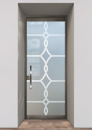 All Glass Front Door featuring Frosted Glass Design Etched Glass by Sans Soucie Art Glass with Custom Traditional Design Diamond Beads
