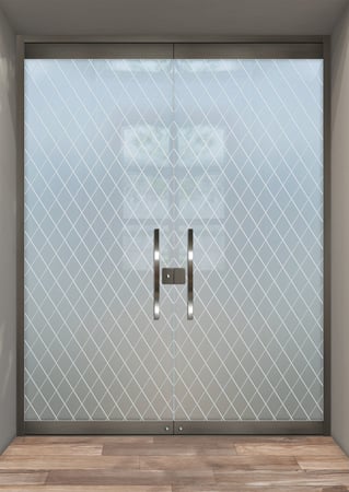 All Glass Front Door with a Frosted Glass Diamond Grid Patterns Design for Semi-Private by Sans Soucie Art Glass