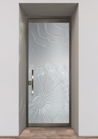 All Glass Front Door featuring Frosted Glass Design Etched Glass by Sans Soucie Art Glass with Custom Oceanic Design Fan Coral Ripples