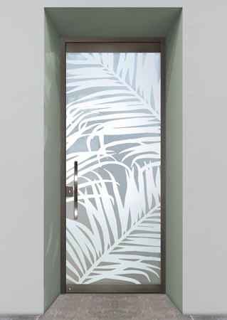 All Glass Front Door featuring a Frosted Glass Tropical Design Sandblast Etched Glass Fern Leaves Design by Sans Soucie