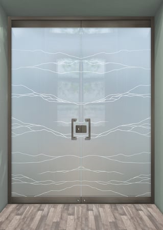 All Glass Front Door with a Frosted Glass Granite Abstract Design for Semi-Private by Sans Soucie Art Glass