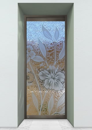 All Glass Front Door with Frosted Glass Tropical Hibiscus II Design by Sans Soucie