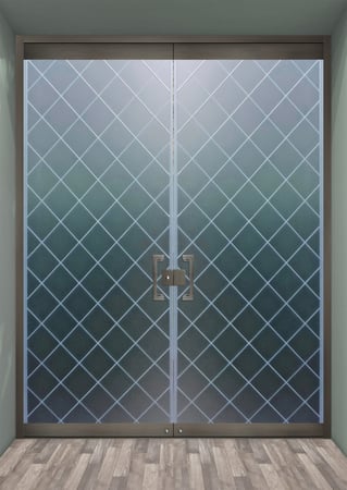 All Glass Front Door with a sandblast Frosted Glass Borders Design Custom-Designed Decorative Etched Glass