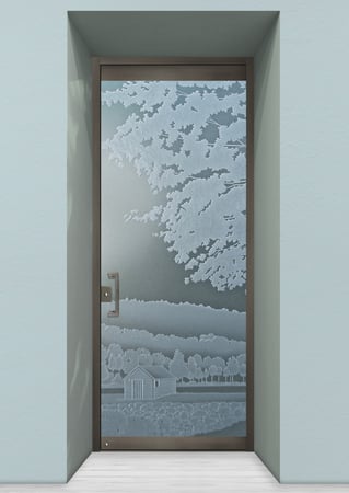 All Glass Front Door with Frosted Glass Landscapes Log Cabin Design by Sans Soucie