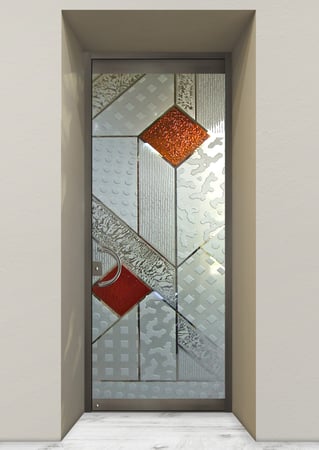 All Glass Front Door featuring Frosted Glass Design Etched Glass by Sans Soucie Art Glass with Custom Geometric Design Matrix
