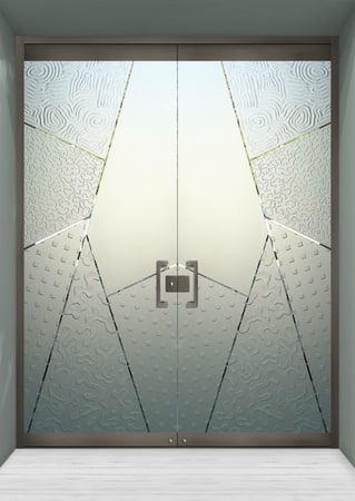 All Glass Front Door showcasing a Frosted Glass Geometric Design with Sandblast Etched Glass Art by Sans Soucie Matrix Angles Design