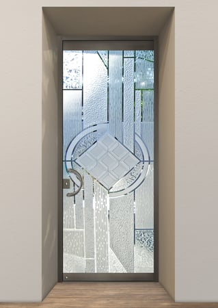 All Glass Front Door featuring a Frosted Glass Traditional Design Sandblast Etched Glass Matrix Chardonnay Design by Sans Soucie