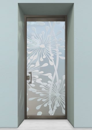 All Glass Front Door featuring a Frosted Glass Geometric Design Sandblast Etched Glass Maypop Design by Sans Soucie
