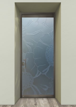 All Glass Front Door with a Frosted Glass OKeefe Floral Design for Semi-Private by Sans Soucie Art Glass