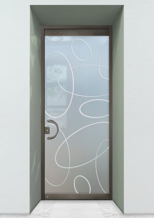 All Glass Front Door featuring Frosted Glass Design Etched Glass by Sans Soucie Art Glass with Custom Geometric Design Ovals Overlap