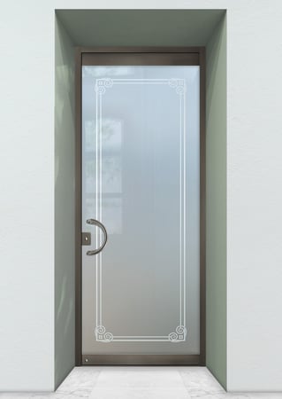 All Glass Front Door featuring a Frosted Glass Borders Design Sandblast Etched Glass Parisian Border Design by Sans Soucie