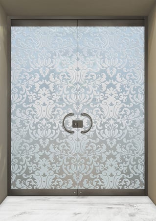 All Glass Front Door featuring Frosted Glass Design Etched Glass by Sans Soucie Art Glass with Custom Traditional Design Renaissance