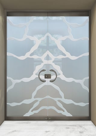 All Glass Front Door featuring a Frosted Glass Abstract Design Sandblast Etched Glass Rivulet Design by Sans Soucie