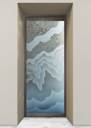 All Glass Front Door with a Frosted Glass Rugged Waves Abstract Design for Private by Sans Soucie Art Glass