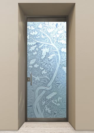 All Glass Front Door with a sandblast Frosted Glass Asian Design Custom-Designed Decorative Etched Glass