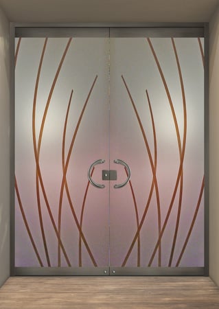 All Glass Front Door with a sandblast Frosted Glass Geometric Design Custom-Designed Decorative Etched Glass