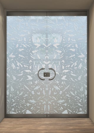 All Glass Front Door with a Frosted Glass Spatter Patterns Design for Semi-Private by Sans Soucie Art Glass