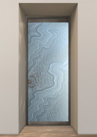 All Glass Front Door with a Frosted Glass Streams Abstract Design for Semi-Private by Sans Soucie Art Glass
