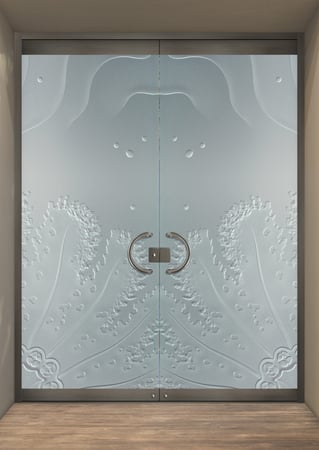 All Glass Front Door with a Frosted Glass Stylaster Coral Ripples Oceanic Design for Private by Sans Soucie Art Glass
