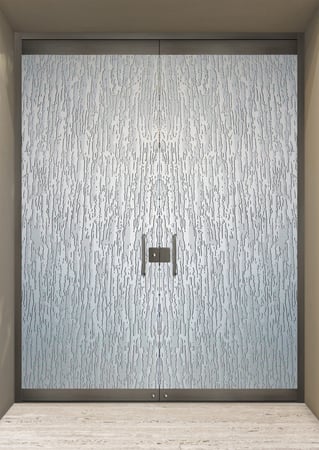 All Glass Front Door with a Frosted Glass Tree Bark Patterns Design for Private by Sans Soucie Art Glass
