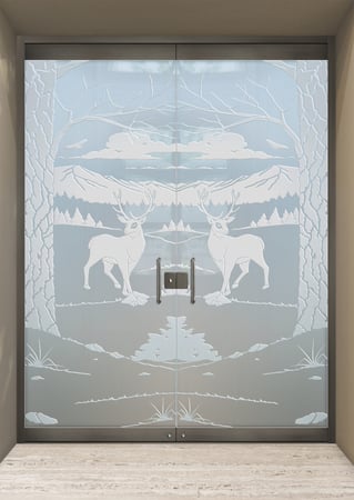 All Glass Front Door with Frosted Glass Wildlife Wandering White Tail Design by Sans Soucie