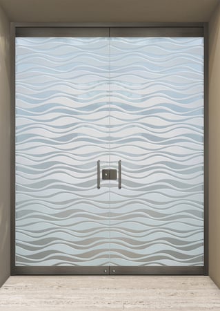 All Glass Front Door featuring Frosted Glass Design Etched Glass by Sans Soucie Art Glass with Custom Patterns Design Wavy