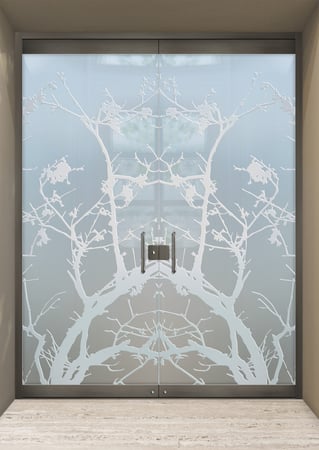 All Glass Front Door with Frosted Glass Asian Wild Cherry Design by Sans Soucie