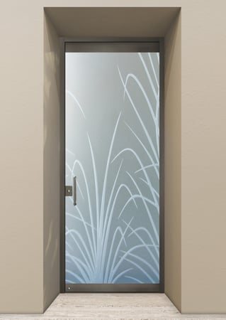 All Glass Front Door with Frosted Glass Foliage Wispy Reeds Design by Sans Soucie
