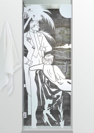 Shower Door with sandblast Frosted Glass Design Art Glass Featuring Sandblast Etched Glass by Sans Soucie