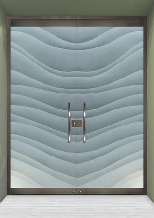 All Glass Front Door showcasing a Frosted Glass Abstract Design with Sandblast Etched Glass Art by Sans Soucie Dreamy Waves Design